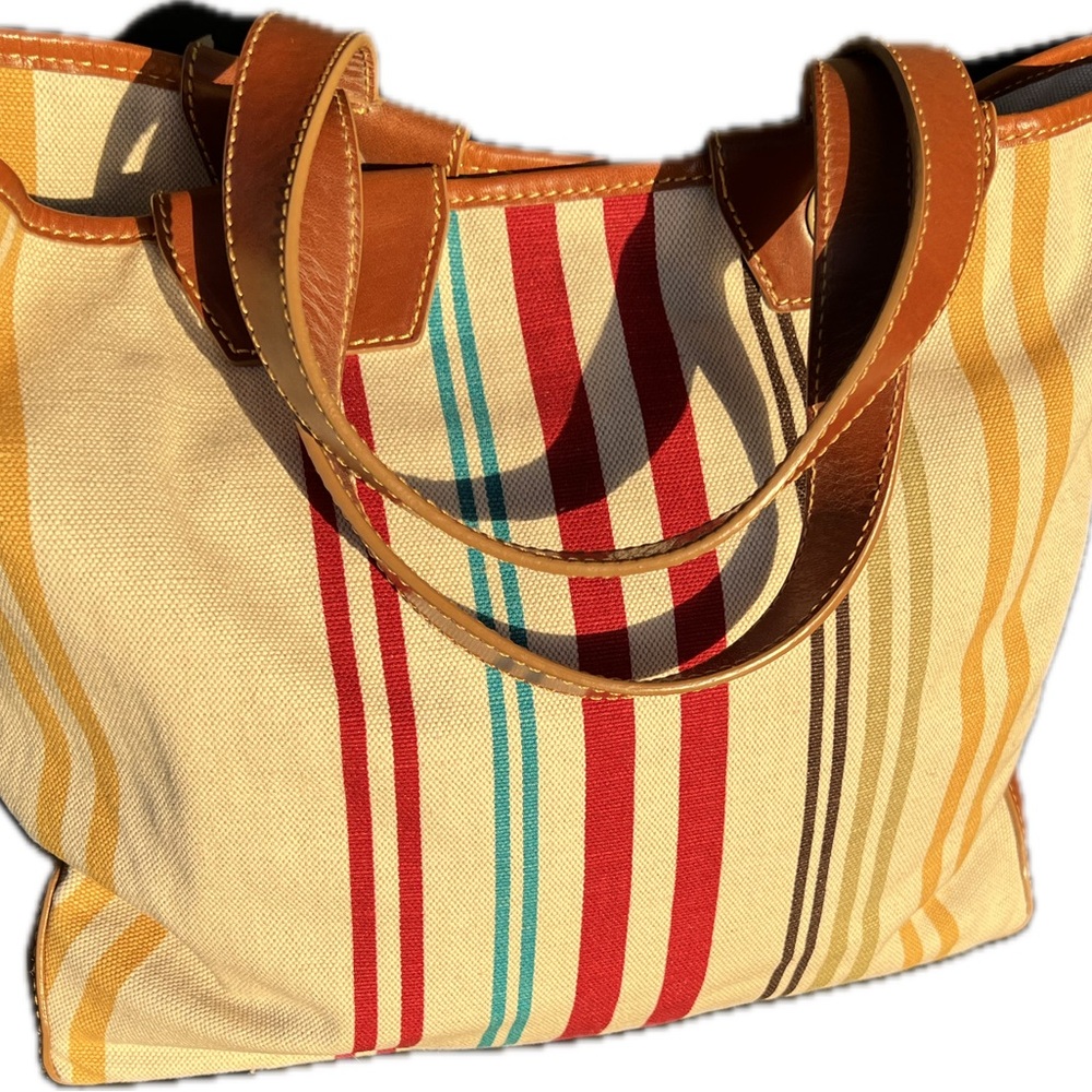 Bally of Switzerland Canvas and Leather Striped Bag.  No tags but never used.